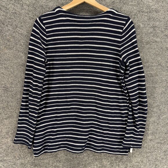 Talbots Sweater Pullover Women PS Petite Black Striped Knit V-Neck Tasseled - Picture 2 of 7